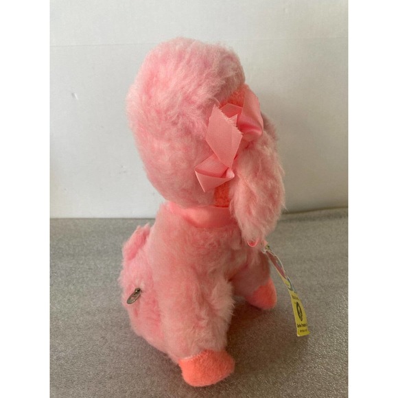 Vintage Gerber Atlanta Stuffed Animal Plush Wind up Musical Pink Dog Works w Tag - Picture 3 of 7